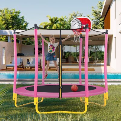 Streamdale 65" Mini Toddler Trampoline with Enclosure and Basketball Hoop