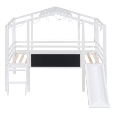 Streamdale Twin Loft Bed with Ladder, Slide, Blackboard, and Light Strip