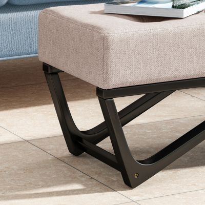 Modern Tufted Collection features a fabric upholstered bench with black geometric legs, offered as a stylish bench
