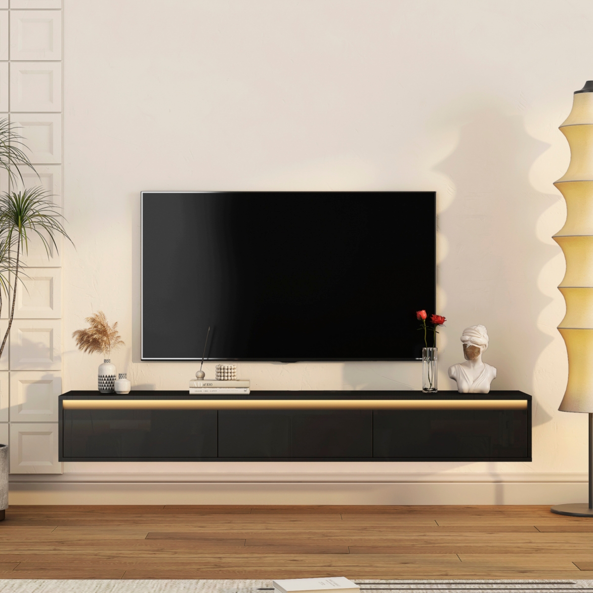 Streamdale Furniture Floating Tv Stand, Wall Mounted Tv Shelf with Led Lights & Power Outlet