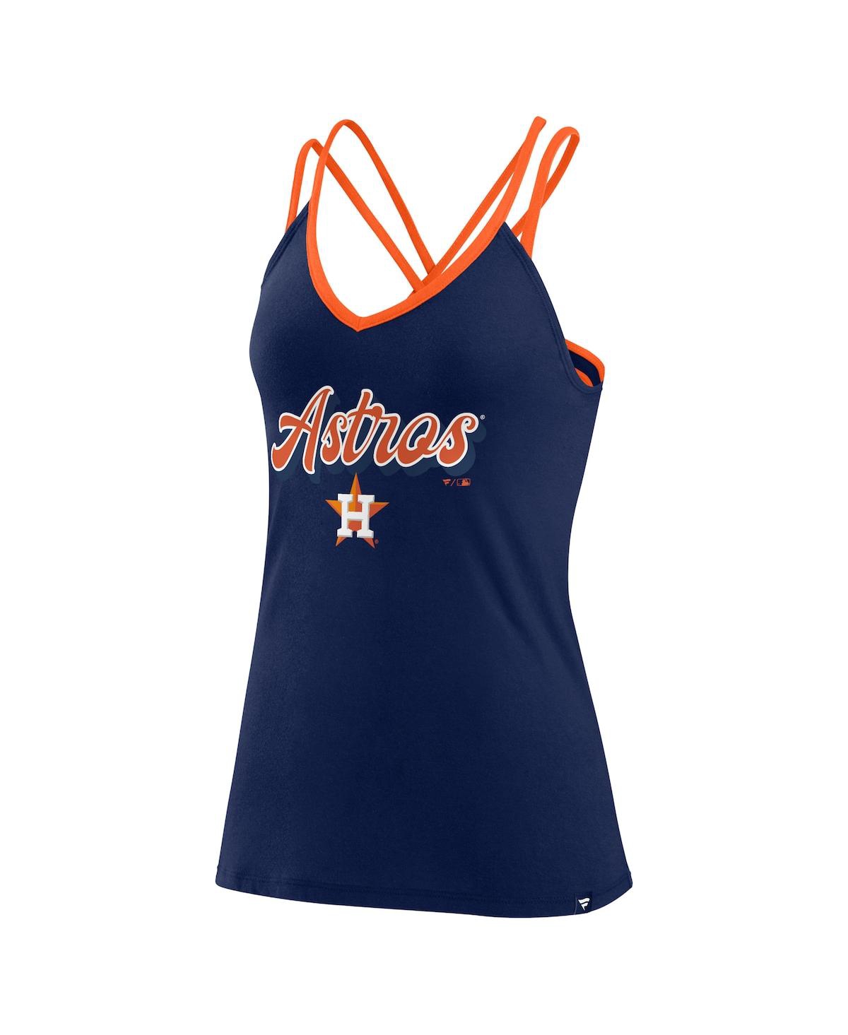 Fanatics Women's Navy Houston Astros Go For It Strappy V-neck Tank Top In Navy,orange