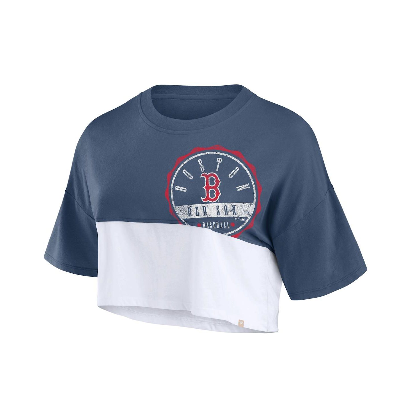 Женская футболка Fanatics Navy/White Boston Red Sox Color Split Boxy Cropped — фото 2