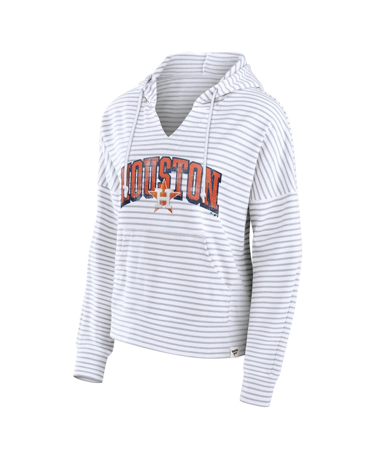 Fanatics Women's White Houston Astros Striped Fundamentals Notch Neck Pullover Hoodie In White,gray