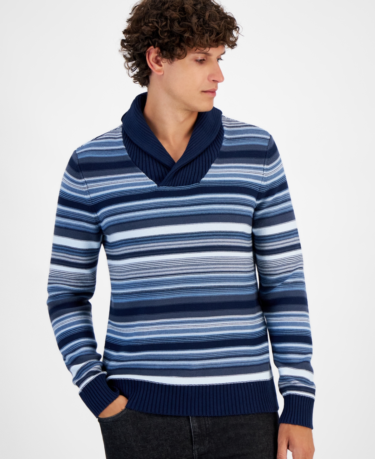 Sun + Stone Men's Blanket Stripe Shawl Sweater, Created for Macy's