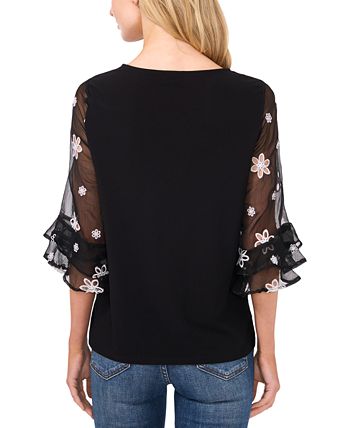3/4 Sleeve Mixed Knit Top main image 0