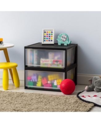 47 Quart Extra Large Plastic Stacking Drawer, Stackable Storage Organizer Unit with Sliding Drawer for Bedroom Closet Garage Craft Room Dorm Office - 2 Pack, Black