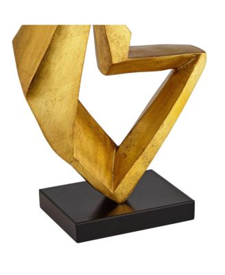 Zeus Modern Mid Century Table Lamp 28 1/2" Tall Sculptural Gold Leaf Metal Black Drum Shade Bedroom Living Room Bedside Nightstand