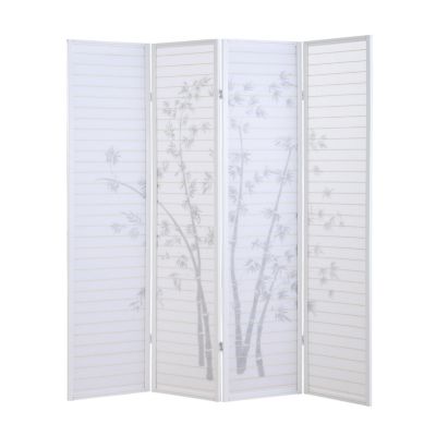 Bamboo Print 4-Panel Framed Room Screen/Divider, White