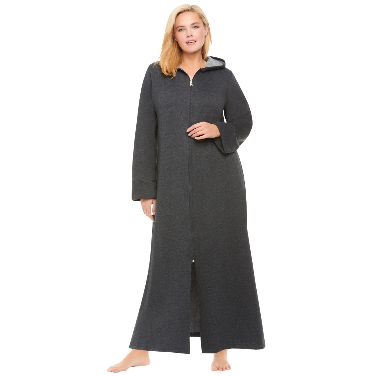 Dreams & Co. Women's Long Hooded Fleece Sweatshirt Robe