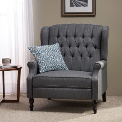1 Count Fabric Contemporary Nailhead Wingback Pushback Recliner