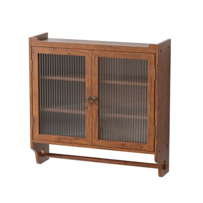 Streamdale Vintage Brown Wall Cabinet with Fluted Glass Doors | Assembly Required