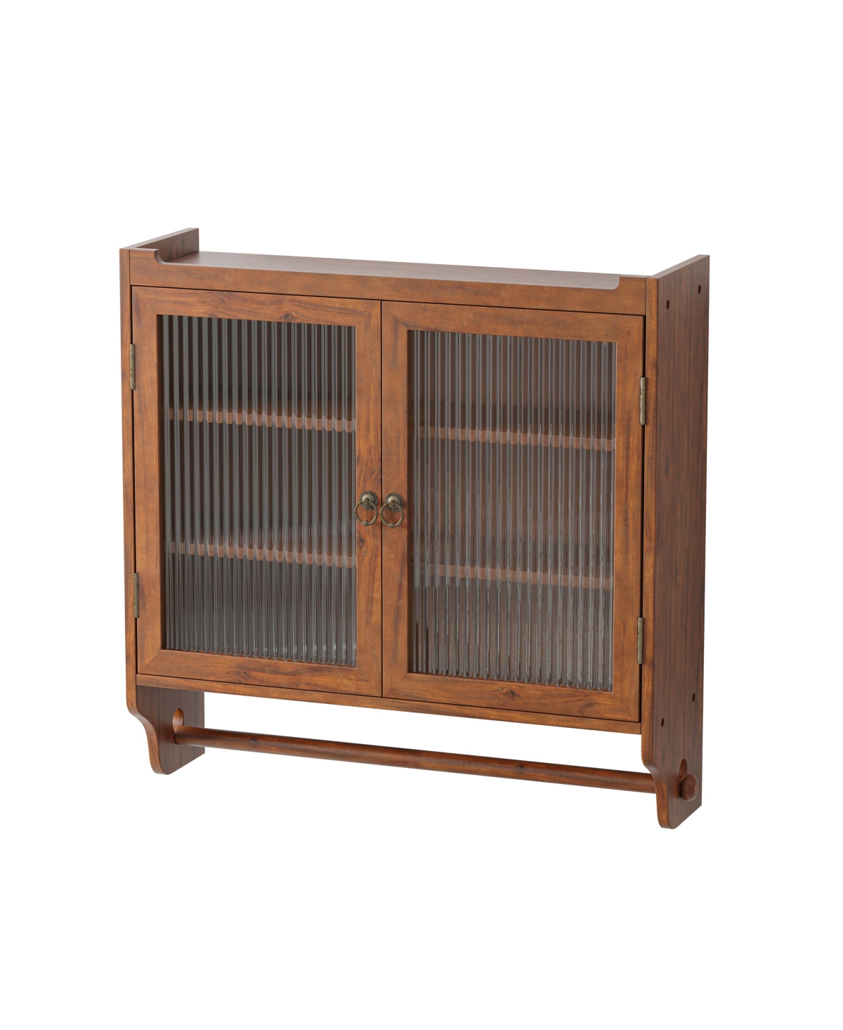 Streamdale Vintage Brown Wall Cabinet with Fluted Glass Doors | Assembly Required