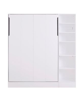 Full Size Murphy Bed Wall Bed with Sofa, with Shelves, White