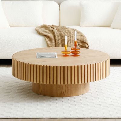 Streamdale Modern Round Wood Coffee Table with Handcrafted Relief (31.49)