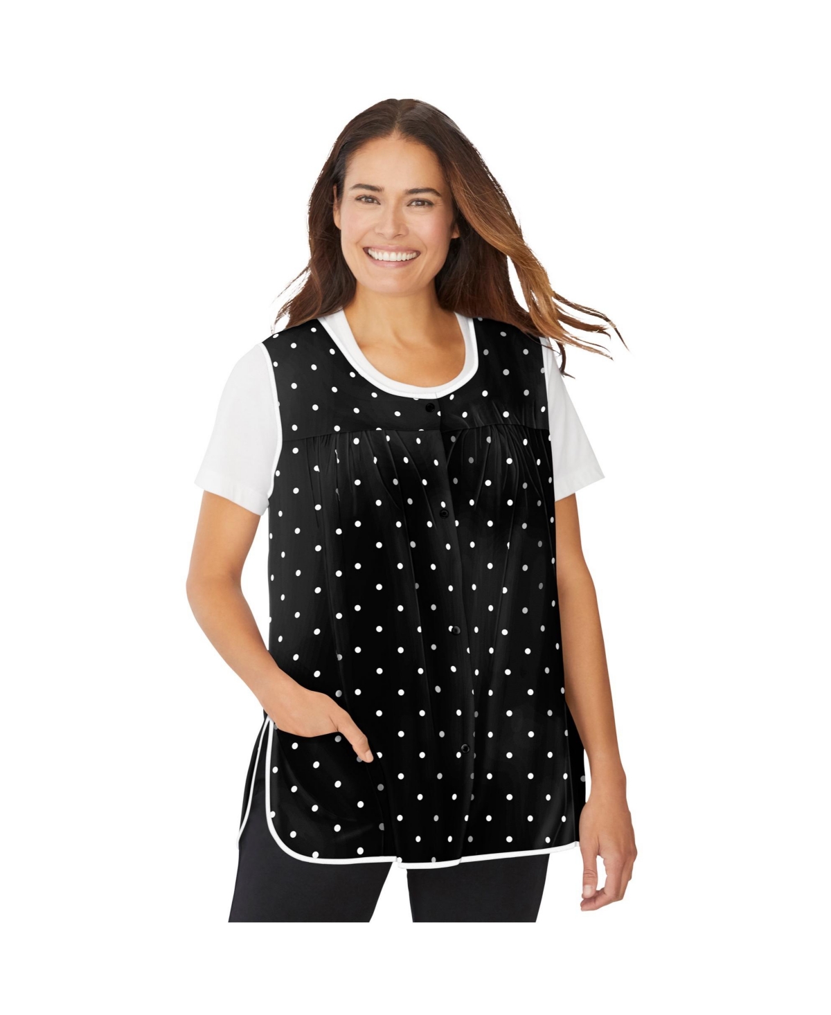 Plus Size Only Necessities Snap-Front Apron - Evening blue butterflies