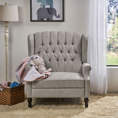 1 Count Fabric Contemporary Nailhead Wingback Pushback Recliner