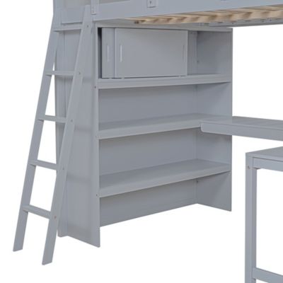 Streamdale Full Size Loft Bed with Desk and Shelf - White