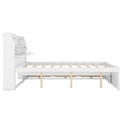 Streamdale Full-Size LED Bed with Trundle and Storage Headboard