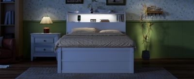 Streamdale Full-Size LED Bed with Trundle and Storage Headboard