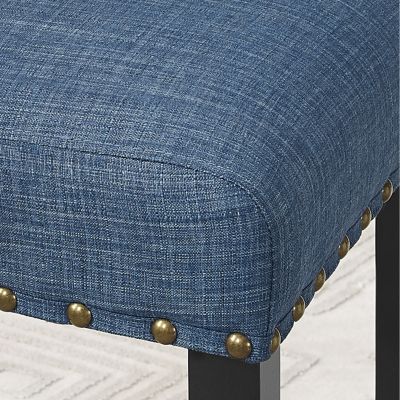 Blue Fabric Counter Height Stools with Nailhead Trim