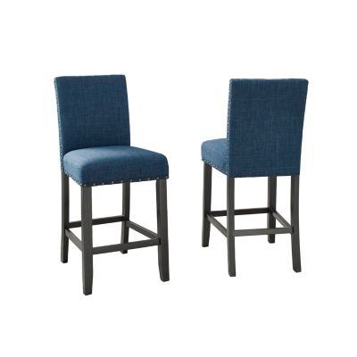 Blue Fabric Counter Height Stools with Nailhead Trim