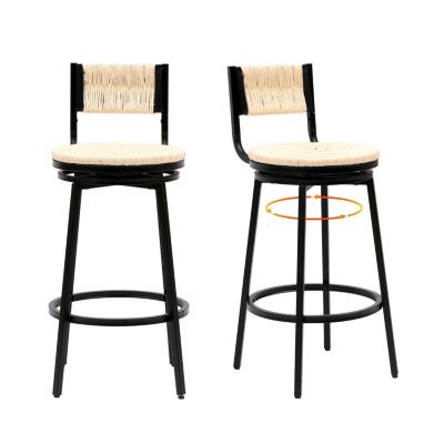 Streamdale Handwoven Bar Stool with Ergonomic Design and Durable Metal Base