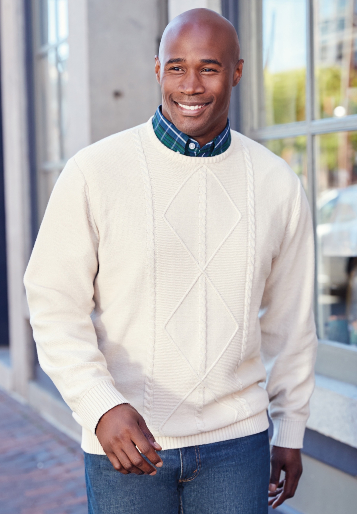 Liberty Blues Big & Tall by KingSize Crewneck Cable Knit Sweater
