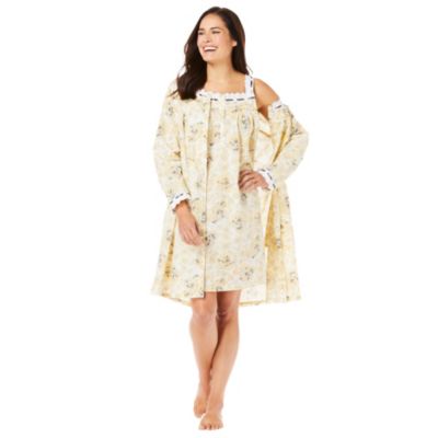 Plus Size Only Neccessities Short 2-Piece Cabbage-Rose Peignoir Set