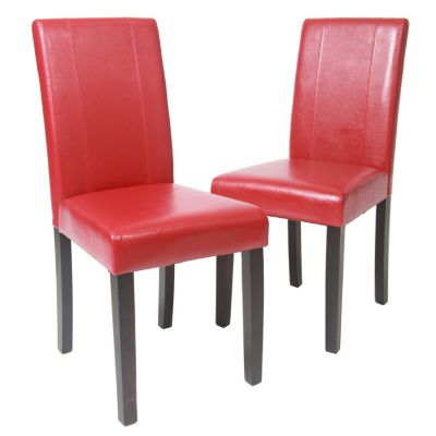 Style Solid Wood Leatherette Padded Parson Chair, Red, Set of 2