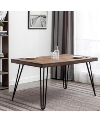 Aryven Industrial Metal Hairpin Design Dining Table, Rustic Dark Pine