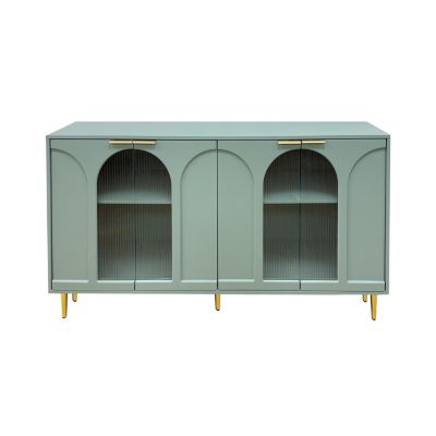 Mint Green Accent Cabinet 4 Glass Doors, Adjustable Storage