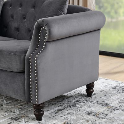 Classic Chesterfield Sofa with Velvet Trim