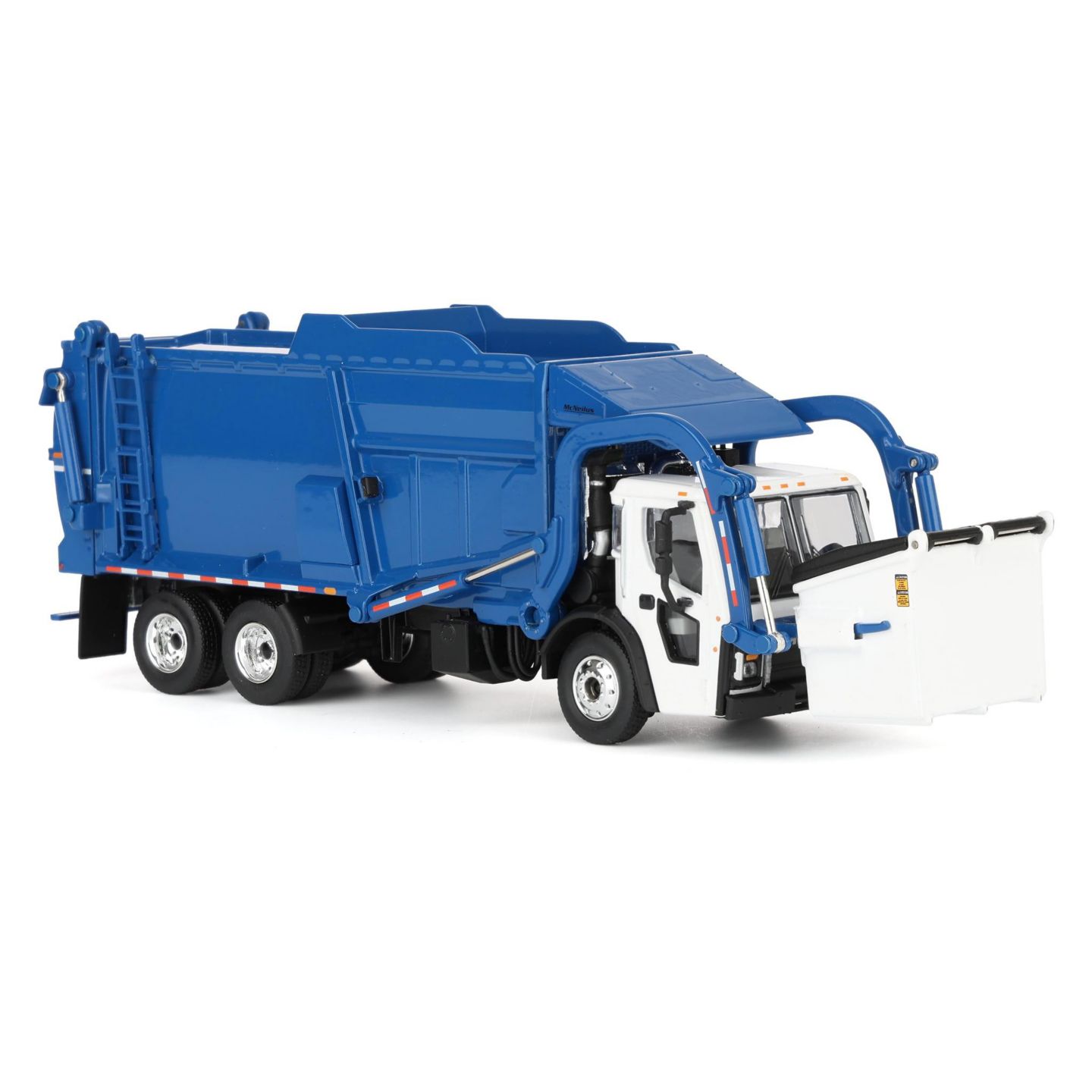 Детская игрушка First Gear DCP 1/64 White and Blue Mack LR w/ McNeilus Meridian FEL Refuse Body and Refuse Bin — фото 2