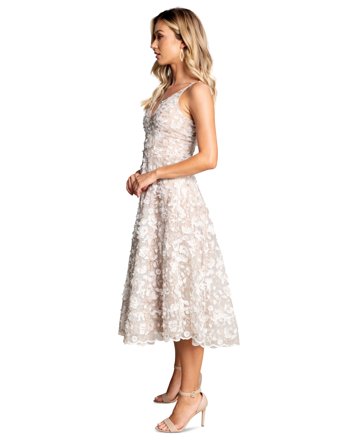 Shop Dress The Population Women's Elisa Floral-embroidered Midi Dress In White,gold