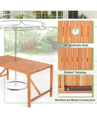 67 Inch Patio Rectangle Acacia Wood Dining Table with Umbrella Hole