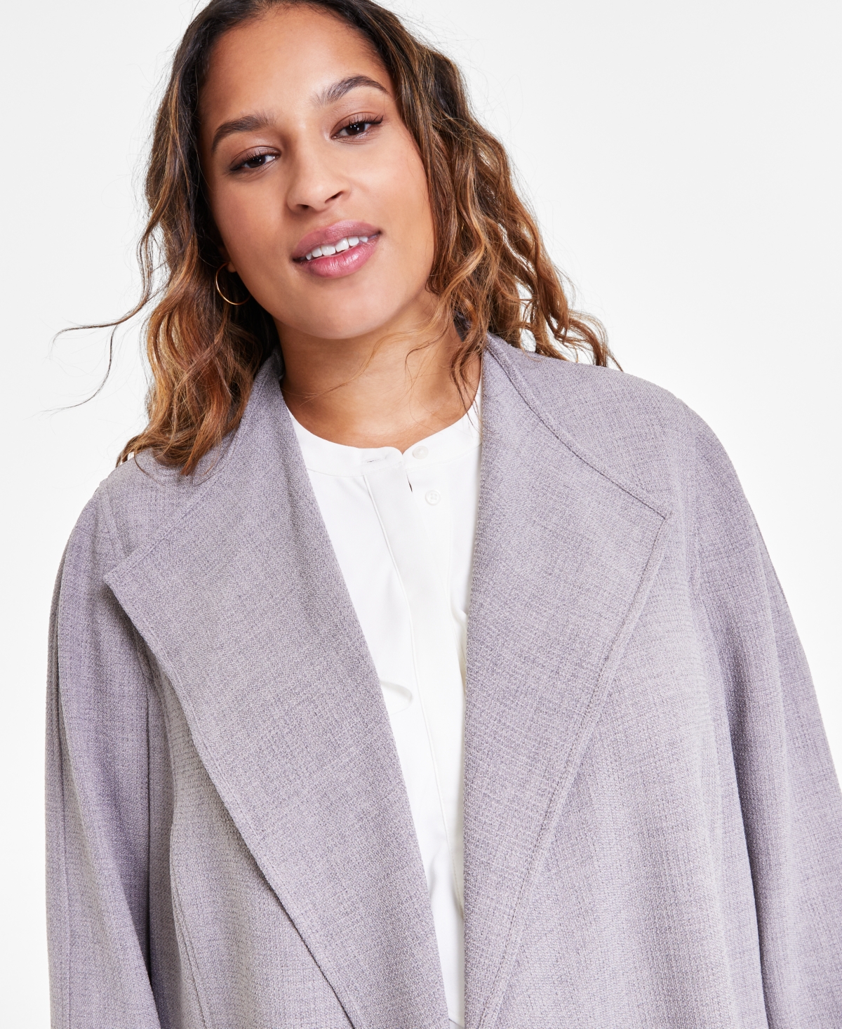 Kasper Plus Size Melange Crepe Drape-Collar Jacket
