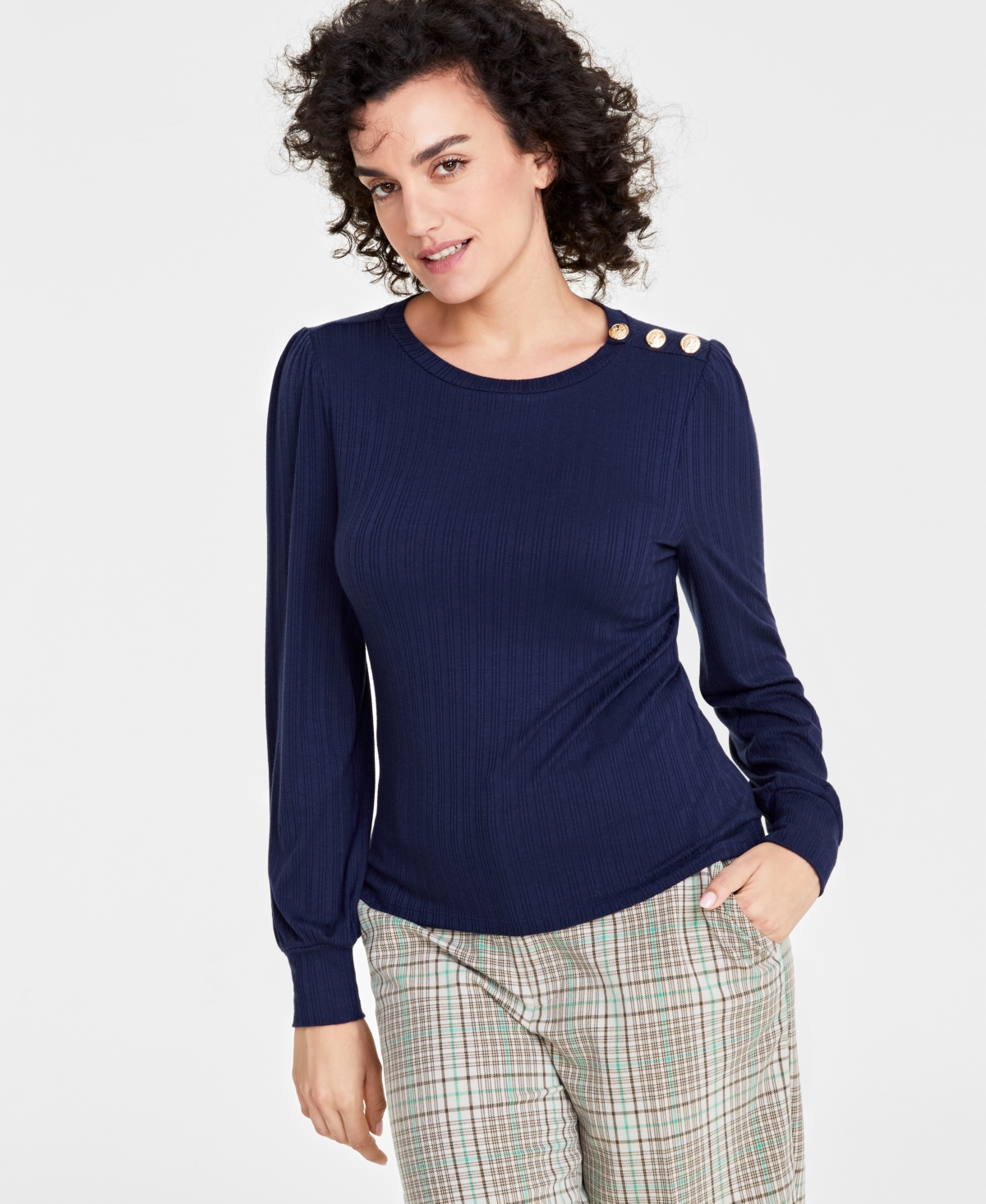 ON 34TH WOMEN'S LONG-SLEEVE BUTTON-SHOULDER KNIT TOP, CREATED FOR MACY'S 