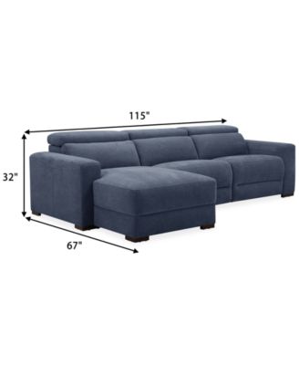Nevio 3-Pc. Fabric Power Headrest Sectional and Chaise with 1 Power Motion Chair