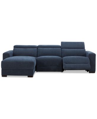 Nevio 3-Pc. Fabric Power Headrest Sectional and Chaise with 1 Power Motion Chair