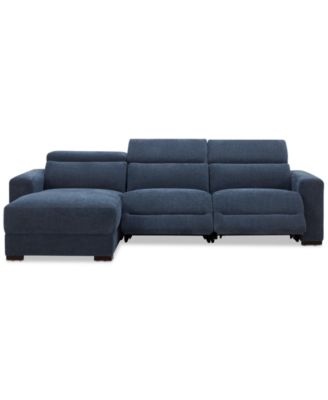 Nevio 3-Pc. Fabric Power Headrest Sectional and Chaise with 2 Power Motion Chairs