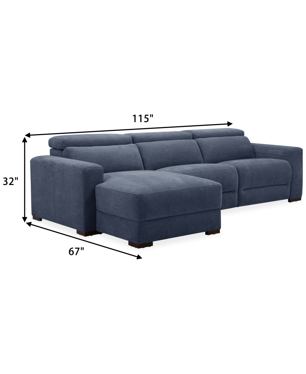 Nevio 3-Pc. Fabric Power Headrest Sectional and Chaise with 2 Power Motion Chairs