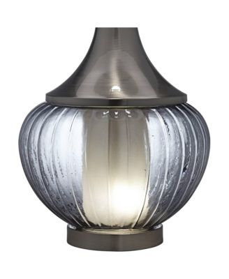 Courtney Modern Table Lamp 28 1/2" Tall Fluted Smoked Glass with Nightlight White Linen Drum Shade for Bedroom Living Room Nightstand