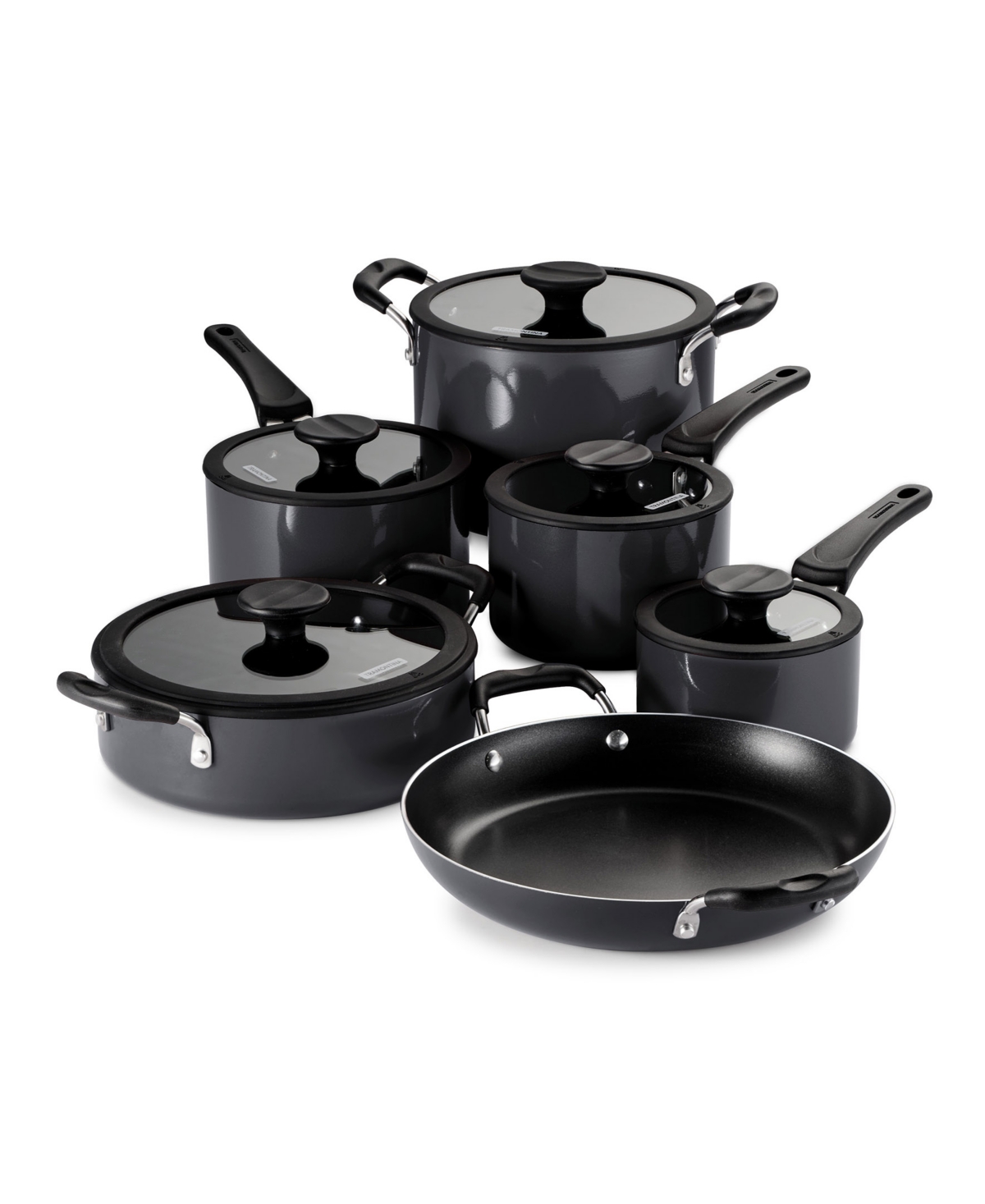 Tramontina Porcelain Enamel Heavy Gauge Aluminum Non Stick 11 Piece Cookware Set In Dark Gray