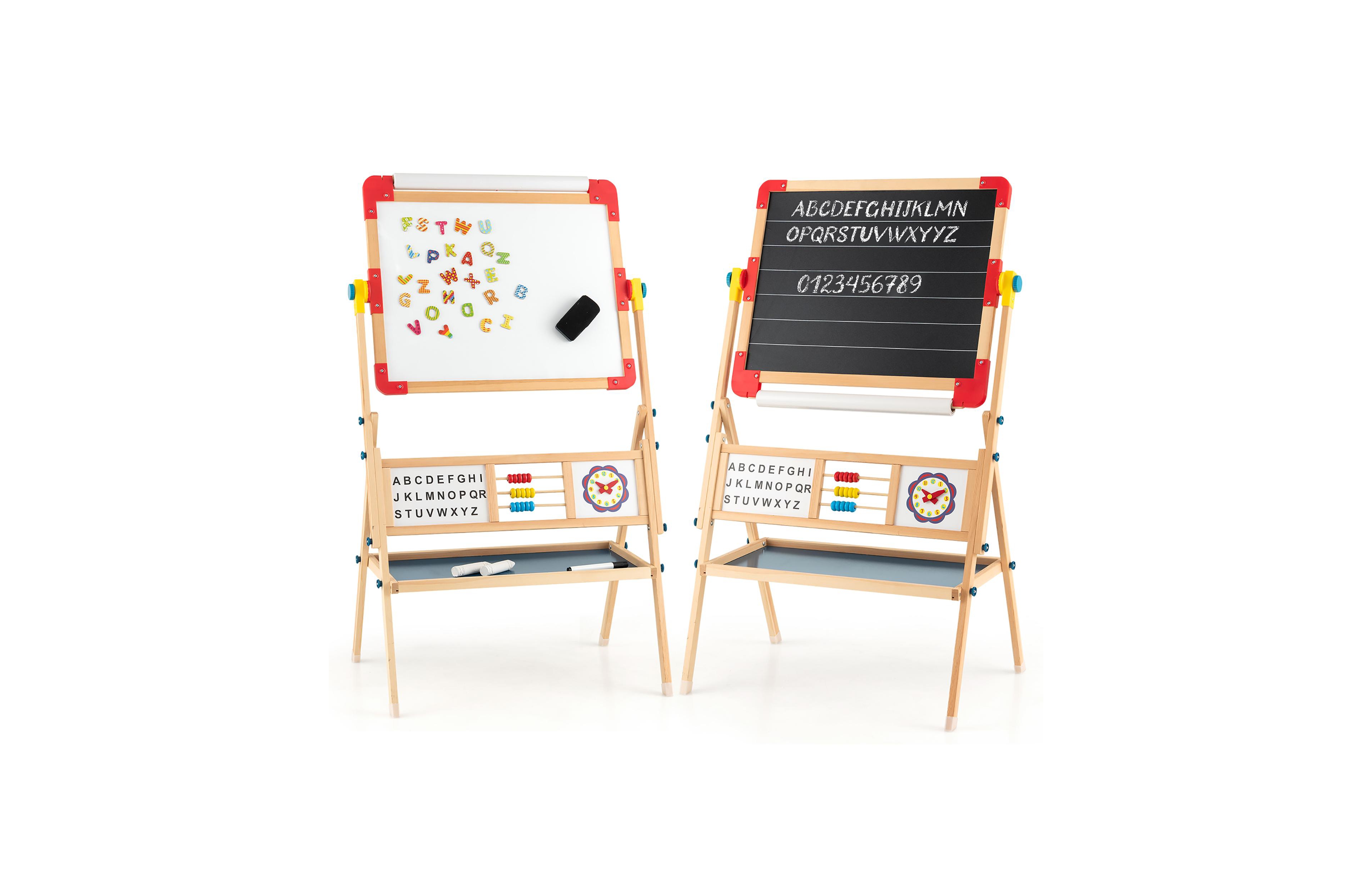 Costway 3-in-1 Wooden Art Easel for Kids Double Sided Easel