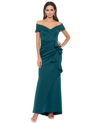 XSCAPE Petite Off The Shoulder Ruffle Gown Macy s