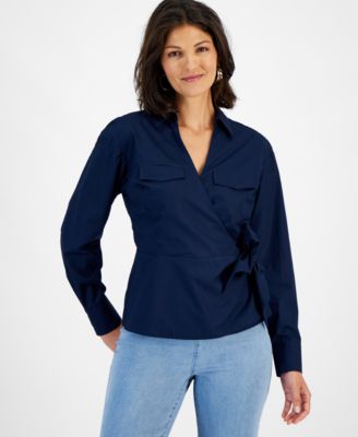 I.N.C. International Concepts Women s Utility Wrap Blouse Created for Macy s Macy s