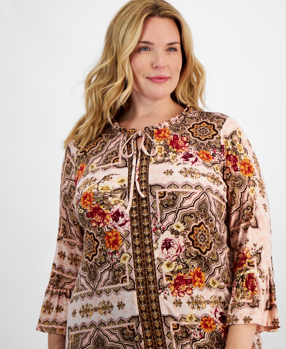 Jm Collection Plus Size Renaissance Romance Bell-Sleeve Top, Created for Macy's