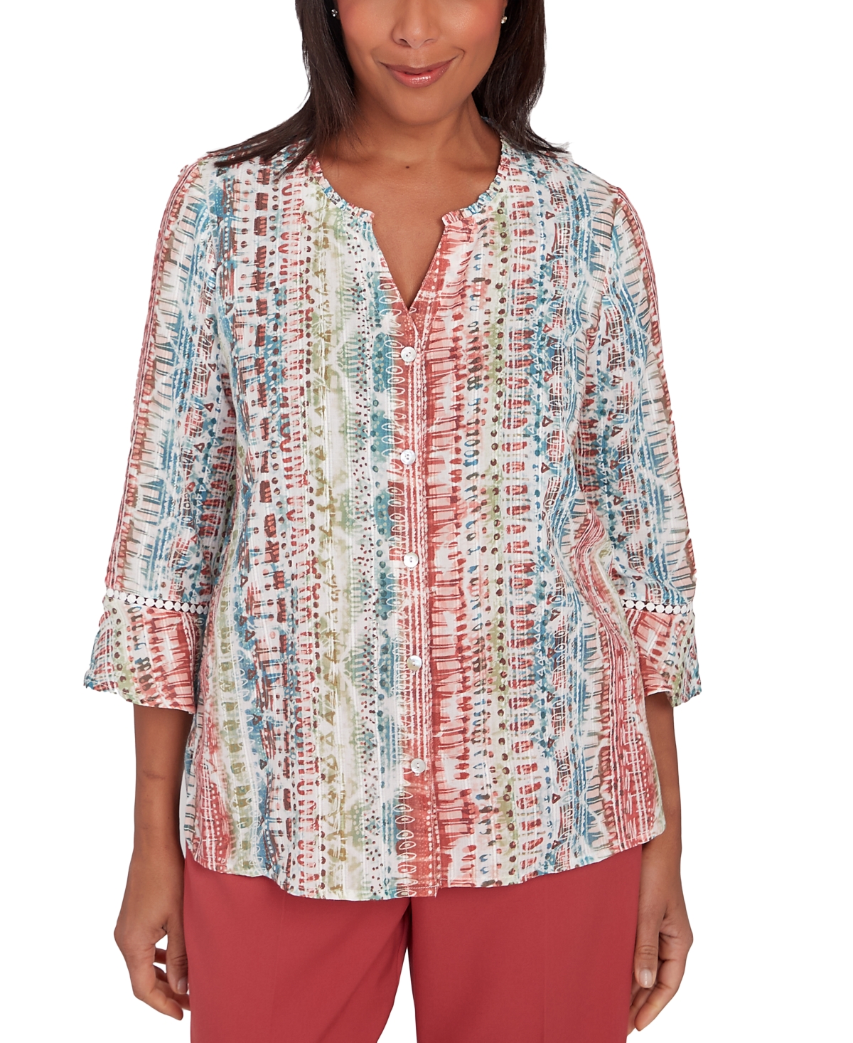 Alfred Dunner Sedona Sky Women's Vertical Button Down Stripe Top In Multi