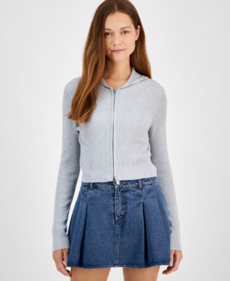 Sugar Moon - Juniors' Ribbed Two-Way-Zip Hoodie