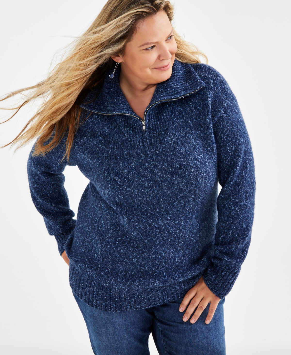 Style & Co Plus Size Funnel-Neck Zip-Up Sweater, Created for Macy's